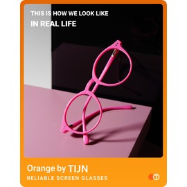 TIJN Blue Light Blocking Glasses Men Women Vintage Thick Round Rim Frame Eyeglasses(Fuchsia Pink)