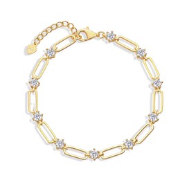 MWTOWM Link Bracelets for Women, Luxury Flower Paperclip Bracelet, 18K Gold Plated S925 Silver Moissanite Bracelet, Elegant Jewelry Gift for Her