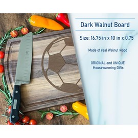 Classic Soccer Ball Pattern Walnut Board, 16.75x10 in: Ideal for Football Fans, Durable Kitchen Accessory, Engraved Design.