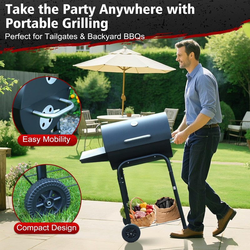 SUNLIFER Barrel Barbecue Charcoal Grill: Premium Spacious Outdoor BBQ Grill