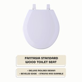 Standard Wood Toilet Seat, White - 17 Inch - Fits All Standard Size Fixtures - Easy to Install Fantasia by Achim Home Decor