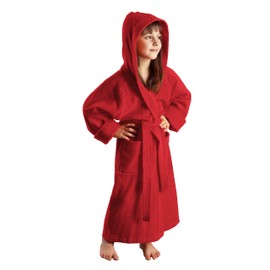 Arus Children's Bathrobe with Hood for Boys and Girls, 100% Cotton Terry Towelling, Long, Oeko-Tex Certified, Large Choice of Colours, red