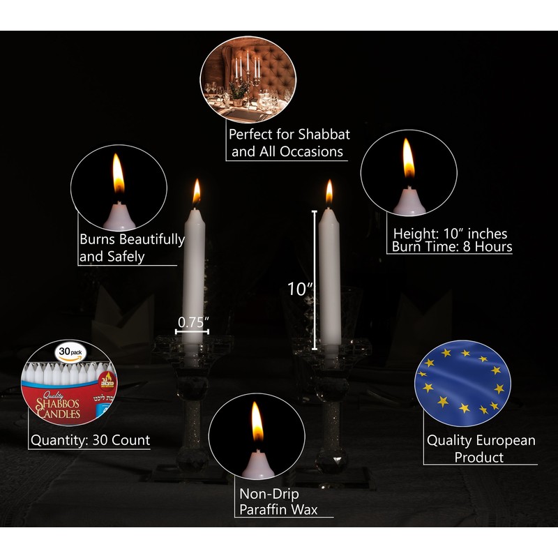 Ner Mitzvah Classic White Taper Candles - 10 Inch –