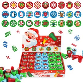 FINGOOO Christmas Stamps Favors 30 Pieces Gift Teacher Reward with Ink Gift Party 6+ Cute (Christmas A)