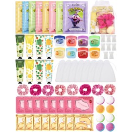 Jutqut 72PCS SPA Party Supplies for Girls, Under Eye Patches, Facial Masks, Lip Mask & Balm, Hand Cream, Foot Bath Bombs, Compressed Towel, Hair Band, Supplies for Birthday & Sleepover Parties