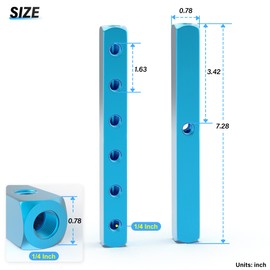 TAILONZ PNEUMATIC 1/4" Blue 6 Way 9 Port Pneumatic Shunt Aluminum Block Pneumatic Manifold Air Distribution Block Air path exhaust air source distributor,Compressed Air Manifold Pneumatic Block
