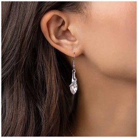 Aneneiceera Vintage Crystal Drop Earrings Silver Cz Crystal Earrings Long Rhinestone Dangle Earrings Bridal Wedding Earrings Jewelry for Women (Silver)