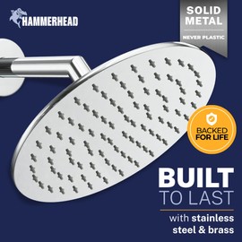 HammerHead Showers® Solid Metal 8 Inch Rainfall Shower Head – CHROME - Shower Head Rainfall - 1.75 GPM High Flow Shower Head Optimized for Pressure – Large Round Rain Shower Heads