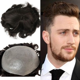 Vennsian Ultra Thin Skin Men's Toupee 8x10 Inch Hairpiece for Men 0.03mm PU Base 100% European Human Hair V-Looped Natural Hairline Light to Medium Density (#3 Dark Brown Color, 10x8 INCH)