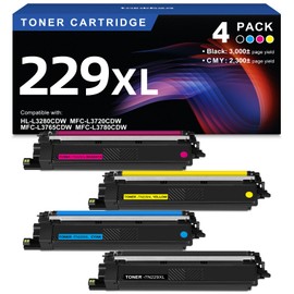 TN229XL 229XL TN229 High Yield Toner Cartridge Compatible Replacement for Brother TN229XL TN229 Works with Brother MFC-L3720CDW MFC-L3765CDW MFC-L3780CDW HL-L3220CDW HL-L3280CDW Printer (4-Pack)