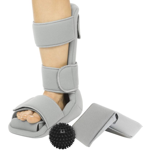 Vive Plantar Fasciitis Night Splint Plus Trigger Point Spike Ball - Soft Leg Brace Support, Orthopedic Sleeping Immobilizer Stretch Boot (X-Large: Men's: 11.5-12.5, Women's: 12.5-14)