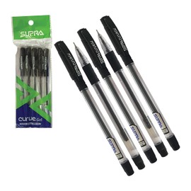 SUPRA Curve Smooth Writing Gel Pens Soft Rubber Grip Office School Home Mixed Pack (5 x 0.7mm Fine Point BLACK Gel Pens + 1 x ZOFAX Gelo Gel BLACK Pen)