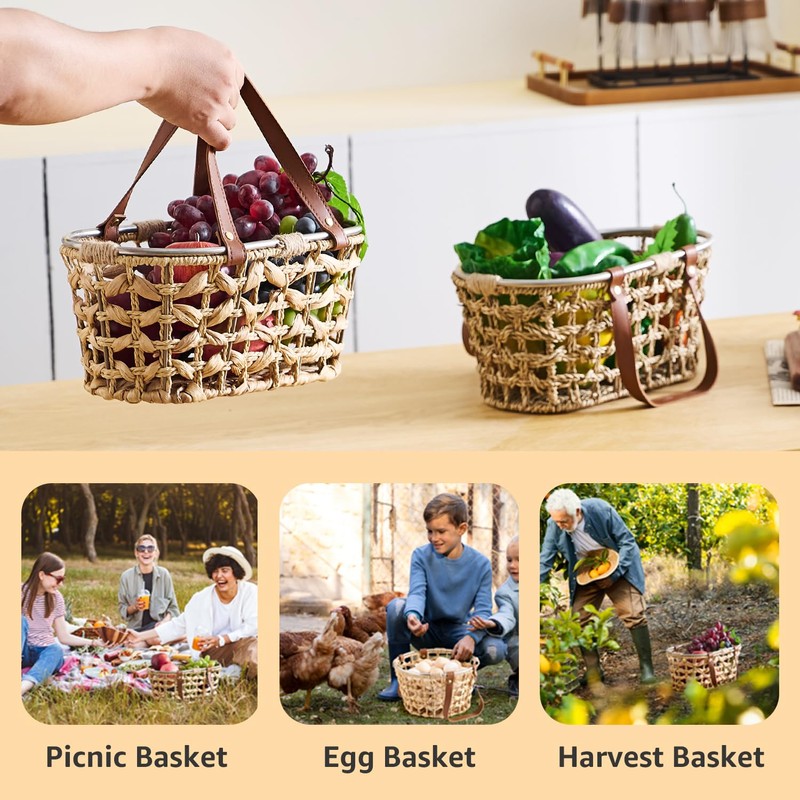 Farmhouse Seagrass Egg Baskets for Collecting Fresh Eggs Handmade Egg
