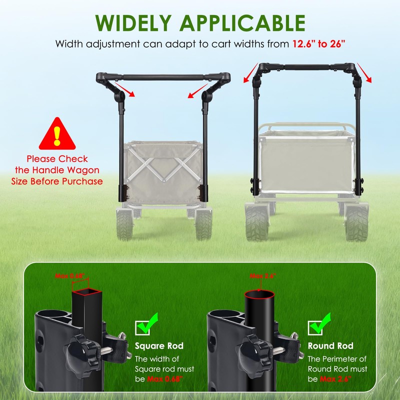 Adjustable Wagon Push Handle Attachment - Foldable Universal Push Pull