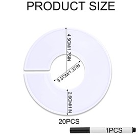 Voyzdx 20 Pcs Separadores De Armario Para Ropa,Etiquetas Redondas,4 Colores Separadores Tamaño de Ropa,Divisores de Perchas para Armario Clasificación de Vestuario,Tiendas de Ropa (Blanco)