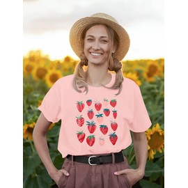 Women Strawberry Cute Graphic T Shirts Fruit Shirts Strawberries Print Cottagecore Clothing Tshirt Garden Tee Tops