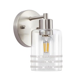 YYT Bathroom Wall Sconces 1-Light Brushed Nickel Wall Sconce Bathroom Sconces Modern Light Fixtures Scones Lighting with Clear Glass Shade for Bedroom Living Room Mirror