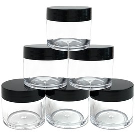 Beauticom 6 Piece 1 oz. USA Acrylic Round Clear Jars with Flat Top Lids for Creams, Lotions, Make Up, Cosmetics, Samples, Herbs, Ointments (6 Pieces Jars + Lids, BLACK)