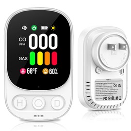 Carbon Monoxide Detectors Plug in & Natural Gas Leak Detector, 4-in-1 Portable Carbon Monoxide Alarm Propane Gas Detector, Temp Humidity, HD Screen CO Detector for Travel Home Hotel Camping RV (White)