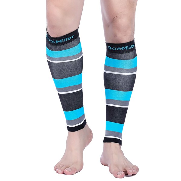 Doc Miller Calf Compression Sleeve - Dress Series 1 Pair 20-30mmHg Strong Fashionable Calf Socks for Restless Legs Recovery Shin Splints Varicose Veins for Men & Women (Black.Blue.Gray.White, S)