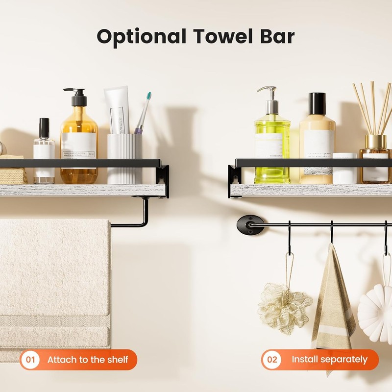 AMADA HOMEFURNISHING Bathroom Shelves with Towel Bar, Floating Shelves, Wall