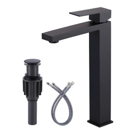 Vessel Sink Faucet Matte Black, ARCORA Single Handle Tall Bathroom Faucet, Single Hole Lavatory Vanity Mixer Tap with Pop Up Drain and Faucet Supply Lines