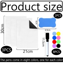 13 Piece Magnetic Refrigerator Whiteboard Set with Dry Erase Erasers, Kitchen, Office & Home Chalkboard for Memos, Grocery Lists Notes Menus Reminders, Fridge Board Accessories