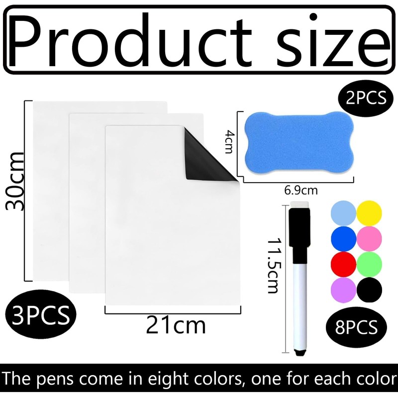 13 Piece Magnetic Refrigerator Whiteboard Set with Dry Erase Erasers,