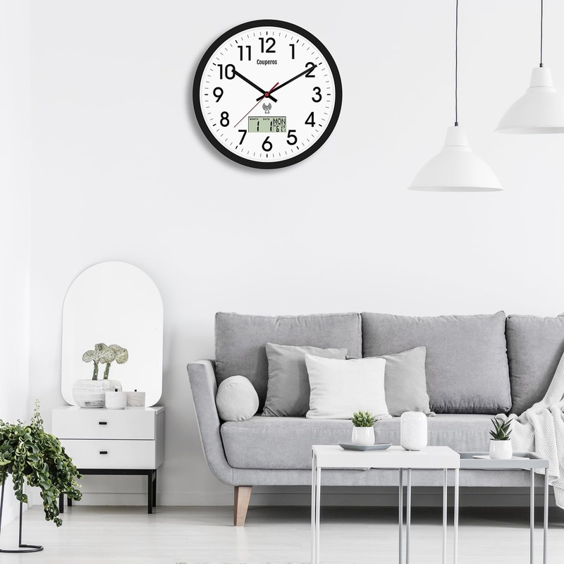 Couperos Analog Wall Clock,12inch Atomic Clock with LCD Display for