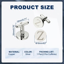 PATIKIL Initial Cufflinks, Classic Alphabet Letter Z Copper Round Men Cuff Links 26 Letters A-Z for Men Father Husband Weddings Gift Business Birthday, Silver