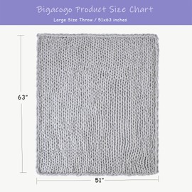 Bigacogo Chunky Knit Throw Blanket for Couch, 51x63 inches, 100% Hand Knitted with Thick Jumbo Chenille Yarn, Cozy Soft Large Rope Knot Cable Crochet Blankets for Sofa Bed Living Room, Light Grey