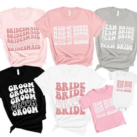 Bridal Party T-Shirt Set Retro Bride, Bridesmaid, Maid of Honor, Team Bride and Groom Matching Tee Set for Wedding Bridal Shower or Bachelorette (Set -1)