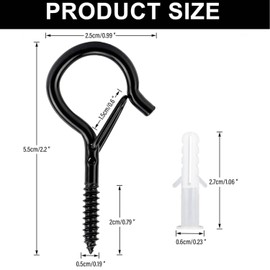 Wall Hooks - 12 Pcs Metal Ceiling Screw Hooks (2.2 Inch), Plastic Coated, Ideal for Wood, Under Cabinet, Shelves, Hanging Plants, Lights, Kitchen Utensils, Bird Feeders, and More, Hooks for Hanging