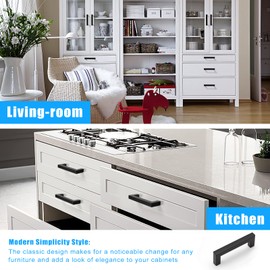 KNOBWELL 15 Pack Kitchen Cabinet Handles, Black Stainless Steel Dresser Drawer Pulls, Kitchen Dresser Drawer Handles, Hole Spacing 3-3/4", Overall Length 4-1/5"