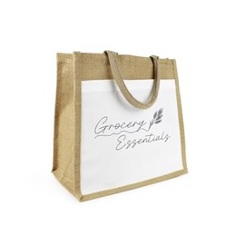 Purely Home Grocery Essentials Jute Shopping Bag - Minimalist Decor Accessories Gift - Eco Friendly Reusable Shopper Bag with Front Pocket Present/Gift