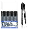 Yeria Black Drawing Pens, 12 Pack Black Fineliner Pens, Technical