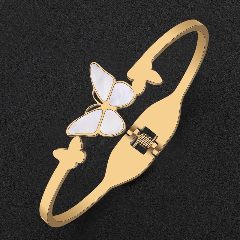 WEVENI Cute Butterfly Bracelet 18K Gold Stainless Steel Shell Butterfly