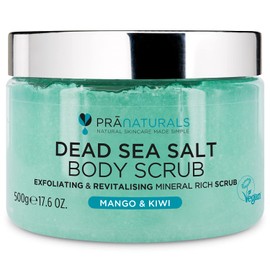PraNaturals Dead Sea Salt Body Scrub 500G – Hydrating & Moisturising, Natural Oils & Minerals, Exfoliating, Softening & Nourishing, All Skin Types, No Parabens, Vegan & Cruelty Free (Mango & Kiwi)