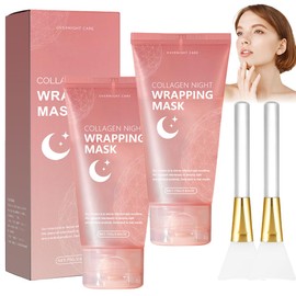 Collagen Night Wrapping Mask, Collagen Mask Face Overnight, Collagen Overnight Wrapping Peel Off Facial Mask, Organic Collagen Face Mask, Hydrolyzed Collagen for Glowing Skin (Pack of 2)