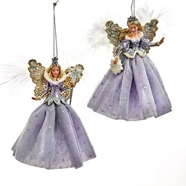 Kurt S. Adler Elegant Whimsical Ballerina, Fairy, Angel Ornaments (Set of 2 Blue Silver Lavender 5.25” Snow Queen Christmas Ornament E0827)