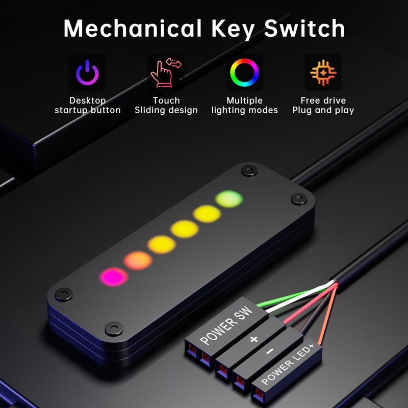 Touch Sliding Desktop Computer Power Switch RGB Lighting External PC