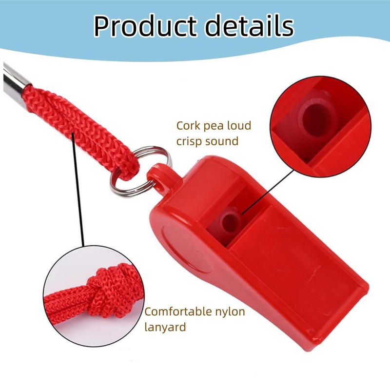 16 Packs Red Whistle with Lanyard, Loud Crisp Sound Plastic