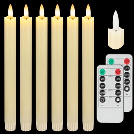 SEHNSY Real Wax Flameless Taper Candles with Remote Timer,Battery Operated LED Candles Set with 3D Flickering Flame,9.6" Ivory Realistic Dripless Candlesticks for Wedding Home Decor,6 Pack