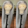 QMSSR 13X6 Lace Front Wig Long Straight Grey Synthetic Lace
