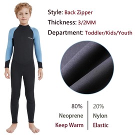 Aunua Youth 3/2mm Neoprene Wetsuits for Kids Full Wetsuit Swimming Suit Keep Warm(CA7032blackblue16)