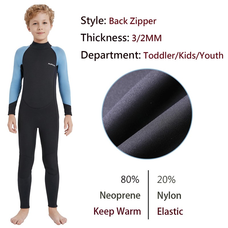 Aunua Youth 3/2mm Neoprene Wetsuits for Kids Full Wetsuit Swimming