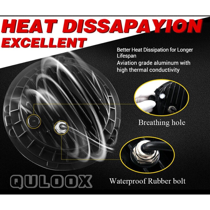 QULOOX Pair 7" Inch Round LED Headlights Hi/LO Sealed Beam