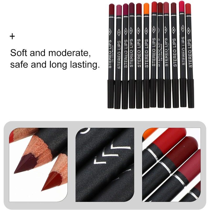 12 Piezas Lápiz Delineador de Labios Mate Negro de Madera