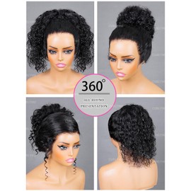 Curlyme 360 Lace Front Wigs Human Hair 360 Fit Wig Pre Bleached Pre Plucked Water Wave Human Hair Pre Cut 360 Lace Wear Go Glueless Wig Human Hair For Women Natural Hairline 180% Density 18 Inch