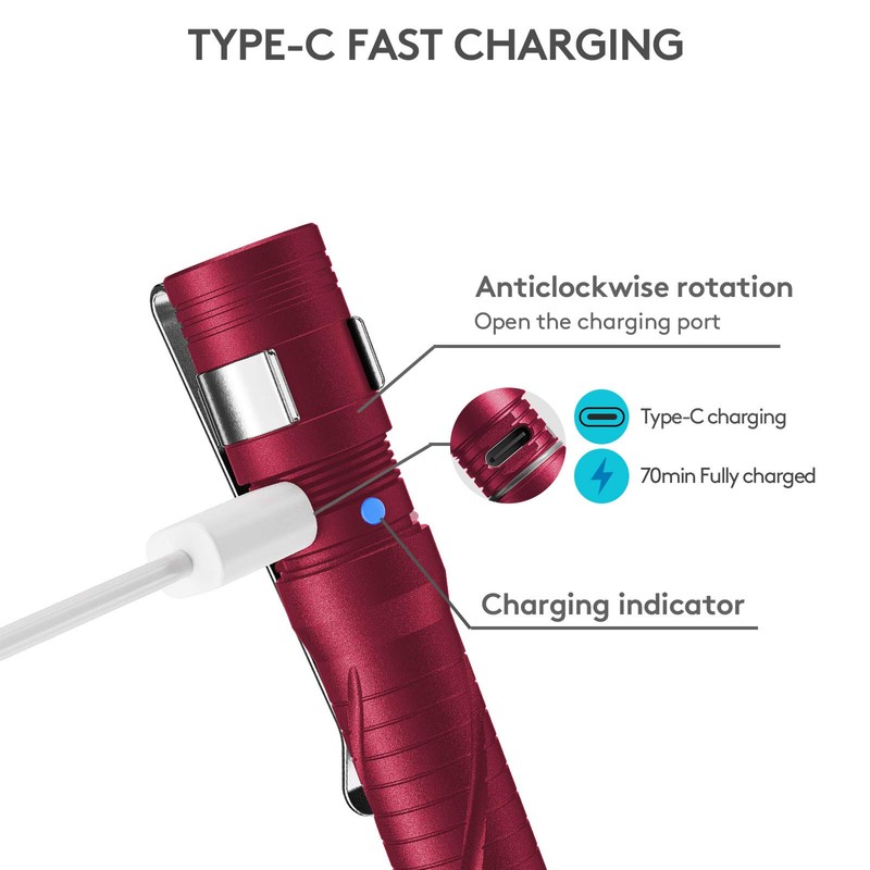 RovyVon Aurora A33 Pen Flashlight USB-C Rechargeable with Pocket Clip,